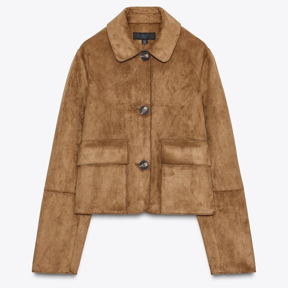 ZARA FAUX SUEDE CROPPED JACKET - Picture 1 of 10